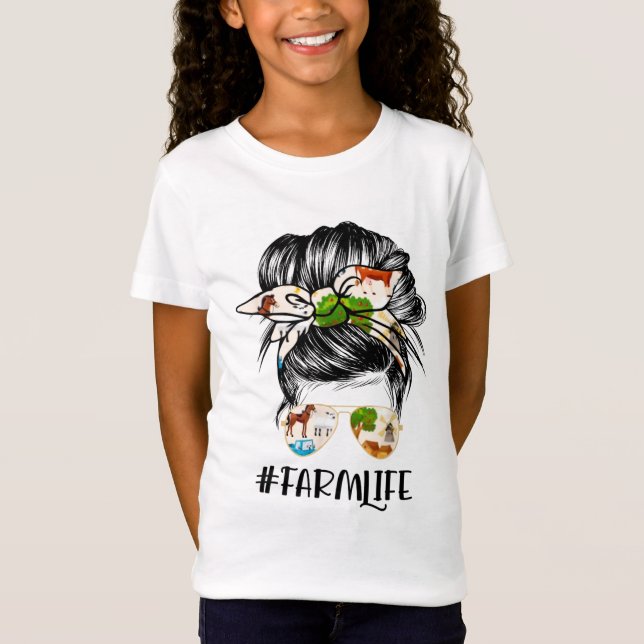 Camiseta Farm Life Messy Hair Bun Chica (Anverso)