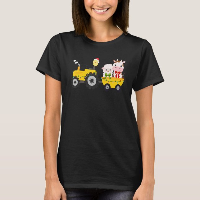 Camiseta Farm Tractor Cow Sheep Chick Christmas Xmas Family (Anverso)