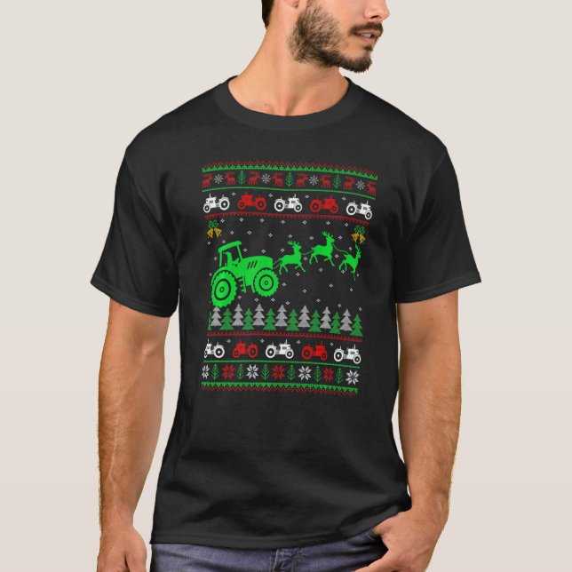 Camiseta Farm Tractor Reindeer Xmas Farming Farmer Ugly Chr (Anverso)