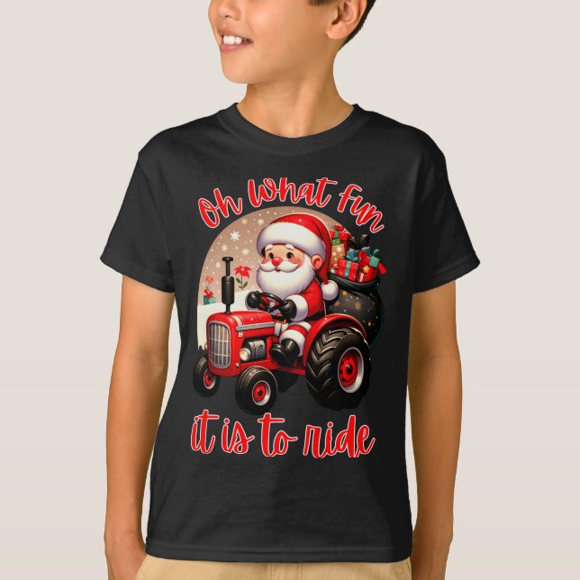 Camiseta Farm Truck Oh What Fun It Is To Ride Santa Tractor (Anverso)