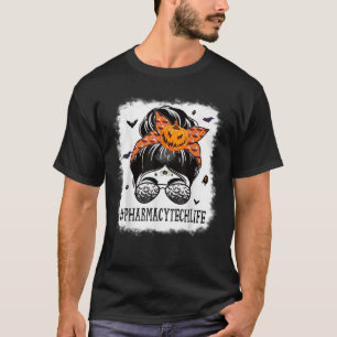 Camiseta Farmacia Tech Messy Bun Spooky Calabaza Halloween