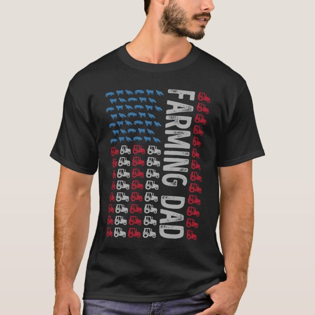 Camiseta Farming Dad Farmer Tractor July 4th US Flag Father (Anverso)