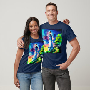 Camiseta Faro bajo un cielo estrellado