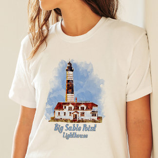 Camiseta Faro de Big Sable Point Acuarela - Míchigan