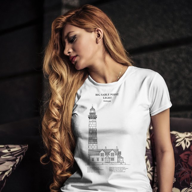 Camiseta Faro de Big Sable Point - Míchigan - SBD (Big Sable Point Lighthouse - Michigan - SBD. Women Basic White T-Shirt)