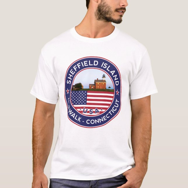 Camiseta Faro de la isla de Sheffield, Norwalk, Connecticut (Anverso)