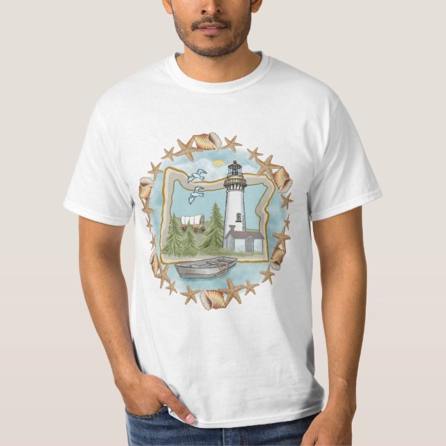 Camiseta Faro de las conchas de Oregón (Anverso)
