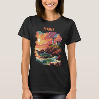 Camiseta Faro de Maine Costero Retro Viaje