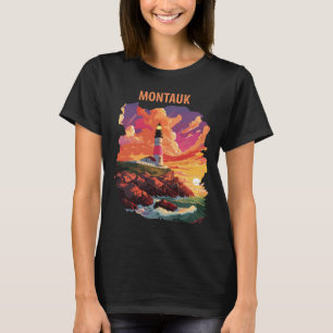 Camiseta Faro de Montauk Nueva York Viaje Retro