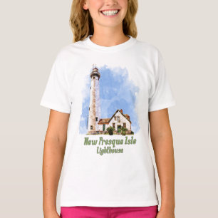 Camiseta Faro de New Presque Isle acuarela - Michigan
