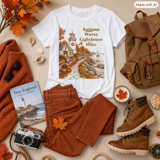 Camiseta Faro de otoño estilo costero marrón naranja 