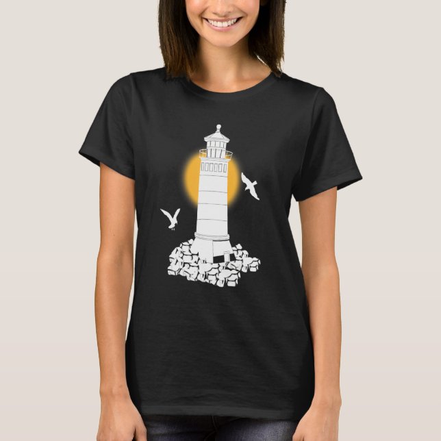 Camiseta Faro marino oceánico de las gaviotas náuticas (Anverso)