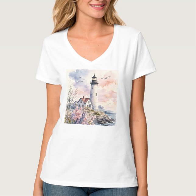 Camiseta Faro pintado a la acuarela (Anverso)