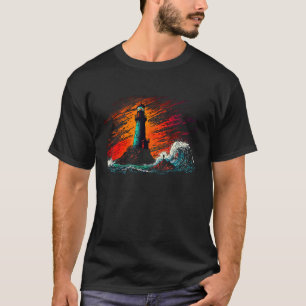 Camiseta Faro tormentoso olas de aguas hermosas arte acuáti