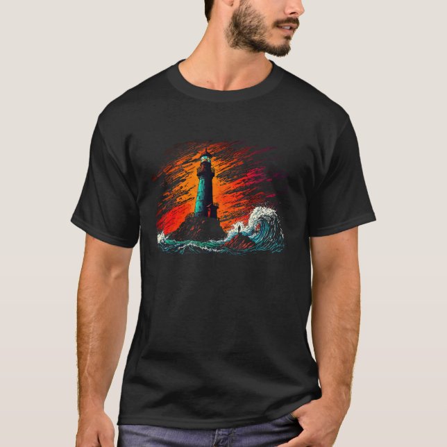 Camiseta Faro tormentoso olas de aguas hermosas arte acuáti (Anverso)