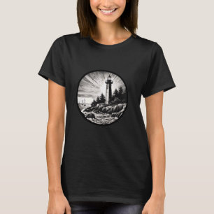 Camiseta Faro Verano Sunset Sailboat Vela Arte Mar Oro
