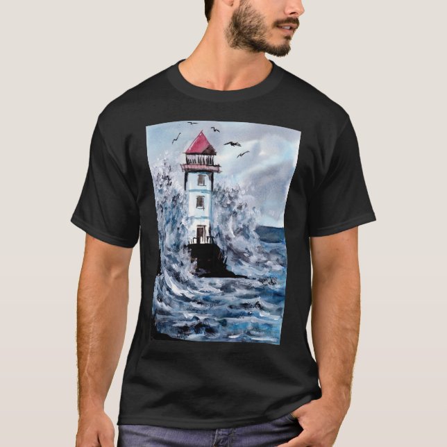 Camiseta Faro y tormenta acuarela (Anverso)