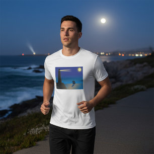 Camiseta Faro y velero en el océano iluminado por la luna d