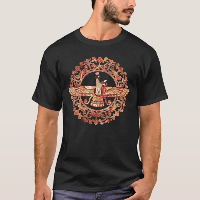 Camiseta Farohar - Faravahar - Mármol Fravashi y oro (Anverso)