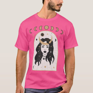 Camiseta Fases Celestiales De La Luna Y Chica Místico Boho 