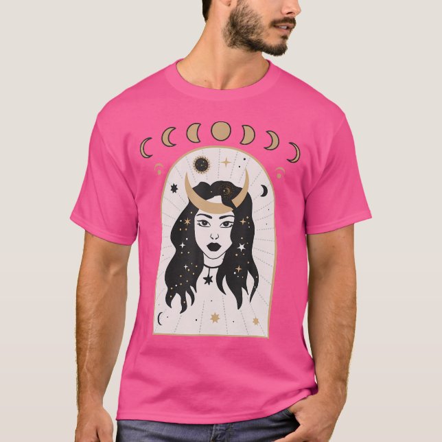 Camiseta Fases Celestiales De La Luna Y Chica Místico Boho  (Anverso)