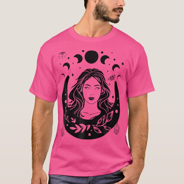 Camiseta Fases Celestiales De La Luna Y Chica Místico Boho  (Anverso)