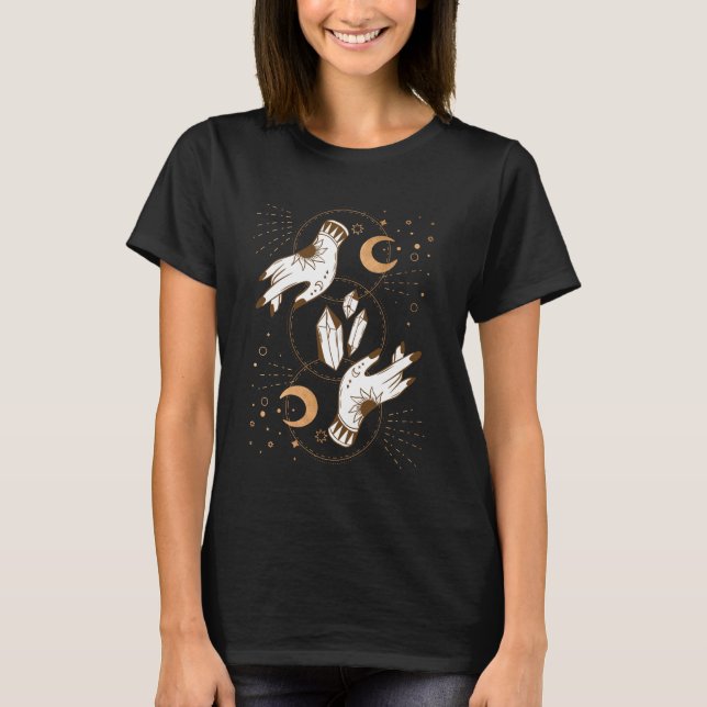 Camiseta Fases de luna de oro cristales manos tatuadas de h (Anverso)