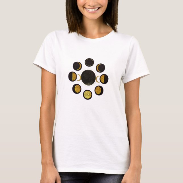 Camiseta Fases mágicas en negro y luna de oro (Anverso)
