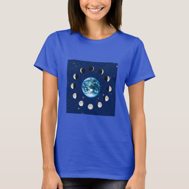 Camiseta Fases terrestres y lunares con fondo estelar (Anverso)