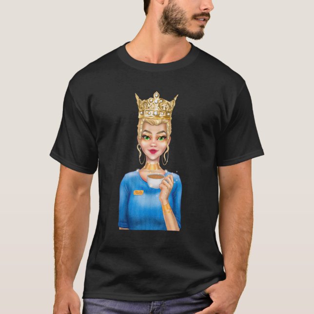 Camiseta Fashion Blonde Queen Holding Cup of Coffee Hand Dr (Anverso)