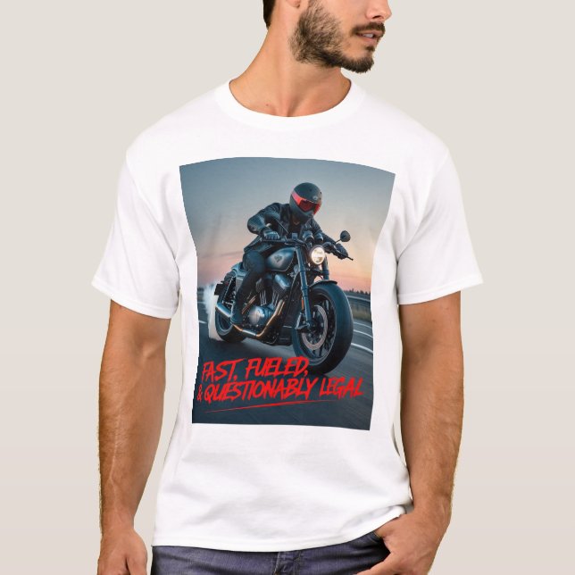 Camiseta Fast, Fueled, & Questionably Legal – Rebel Biker (Anverso)