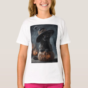 Camiseta Fastidioso gato negro "meowgic" en un Gorra de bru
