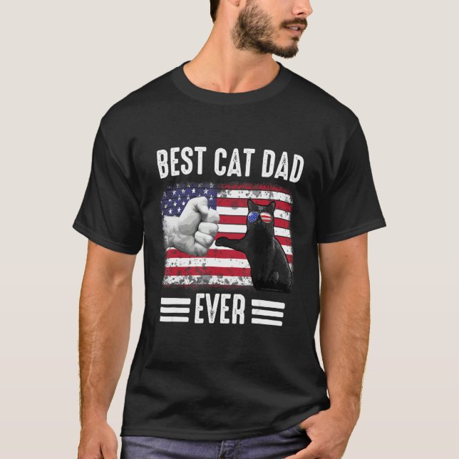 Camiseta Father s day Best Cat Dad ever American Dad US fla (Anverso)