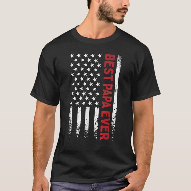 Camiseta Father s Day Best Papa Ever with US American Flag  (Anverso)