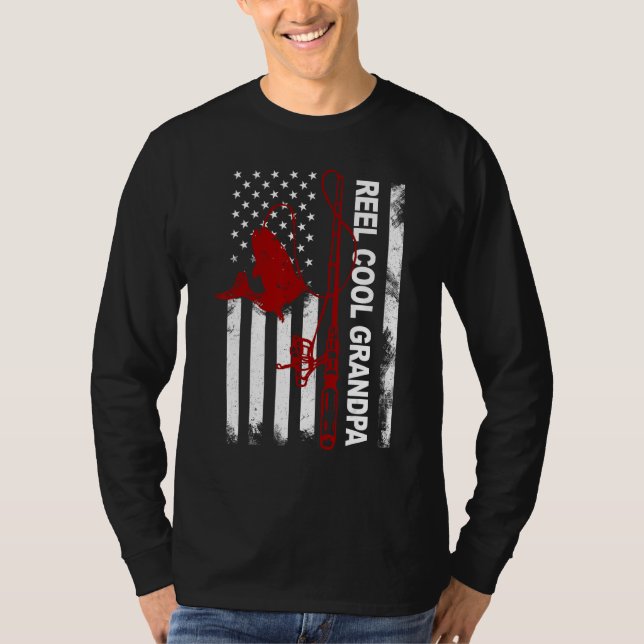 Camiseta Father s Day  Reel Cool Grandpa America Flag July  (Anverso)