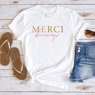 Camiseta Faux Gold Rosa Merci Beaucoup Francesa