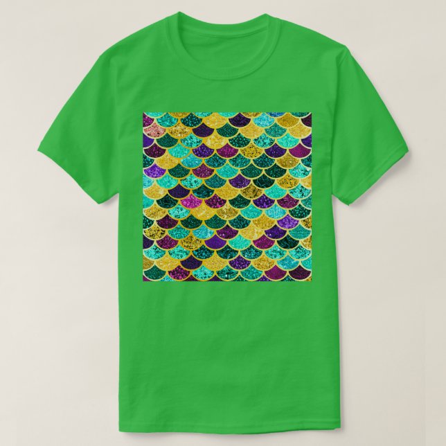 Camiseta Faux Purpurina Purple Aqua y Gold Mermaid Scales P (Diseño del anverso)