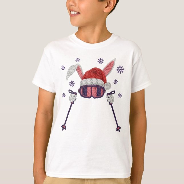Camiseta Faux yarn skiing rabbit with Santa hat winter humo (Anverso)