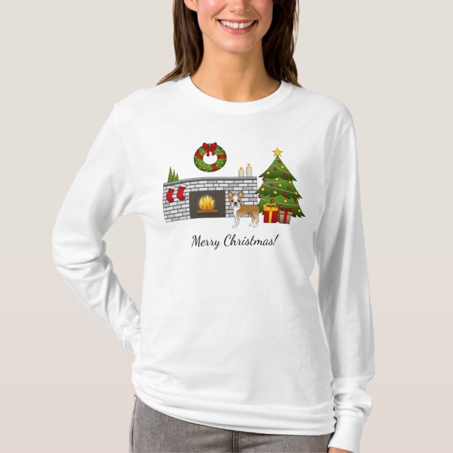 Camiseta Fawn Boston Terrier En Una Festividad De Navidades (Anverso)