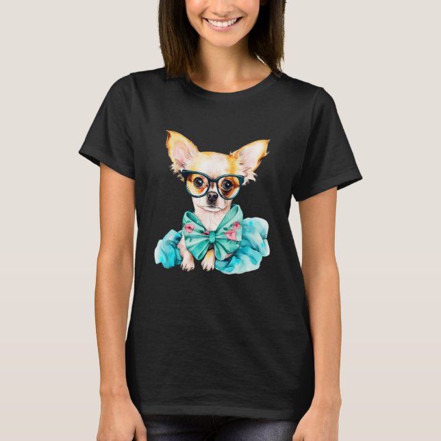 Camiseta Fawn Chihuahua Puppy Wearing Glasses Portrait 1 (Anverso)