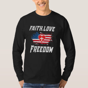 Camiseta Fe Amor Libertad Bandera Americana Flor Por Cristo