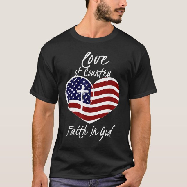 Camiseta Fe Cristiana Patriótica En Dios Corazón Cruzada Am (Anverso)