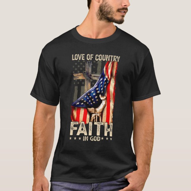 Camiseta Fe Cristiana Patriótica En Dios Corazón Cruzada Am (Anverso)