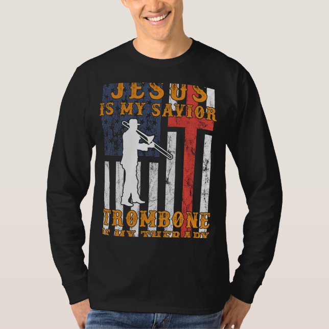 Camiseta Fe de la Brassy: Jesús es mi Salvador, Trombone es (Anverso)