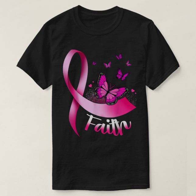 Camiseta Fe de la Mariposa Cinta Rosa Cáncer de Cinta de Ma (Diseño del anverso)