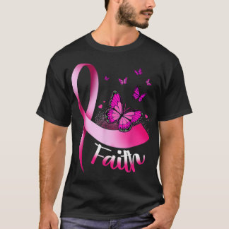 Camiseta Fe de la Mariposa Cinta Rosa Cáncer de Cinta de Ma