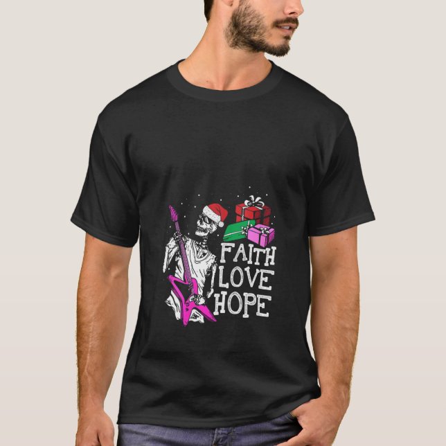 Camiseta Fe De Mujeres Esperanza Amor Skeleton Tocando Guit (Anverso)