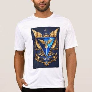 Camiseta Fe del Diamante LLC: Alas elegantes, zafiro y oro