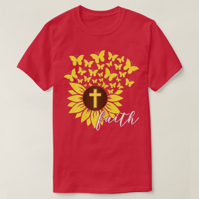 Camiseta Fe del Girasol Cruz Mariposas Christian Religi (Diseño del anverso)