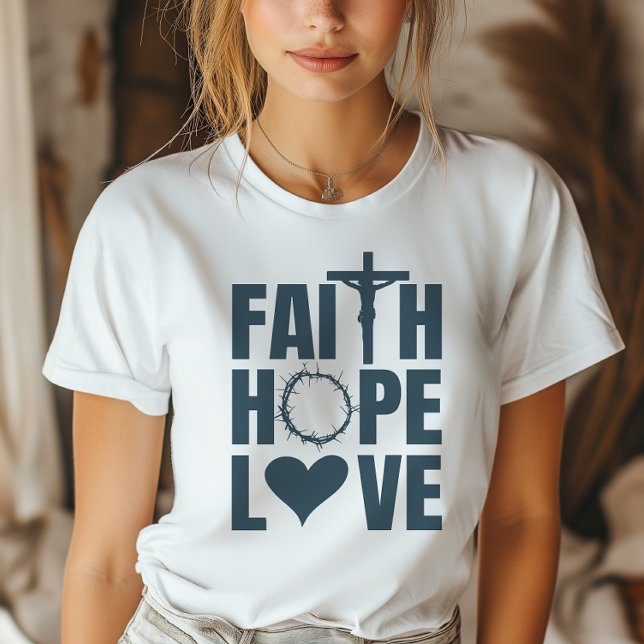 Camiseta Fe Esperanza Amor Jesús Religión Cristiana (Embrace faith stylishly with our beautifully designed tee, expressing your beliefs with elegance.)